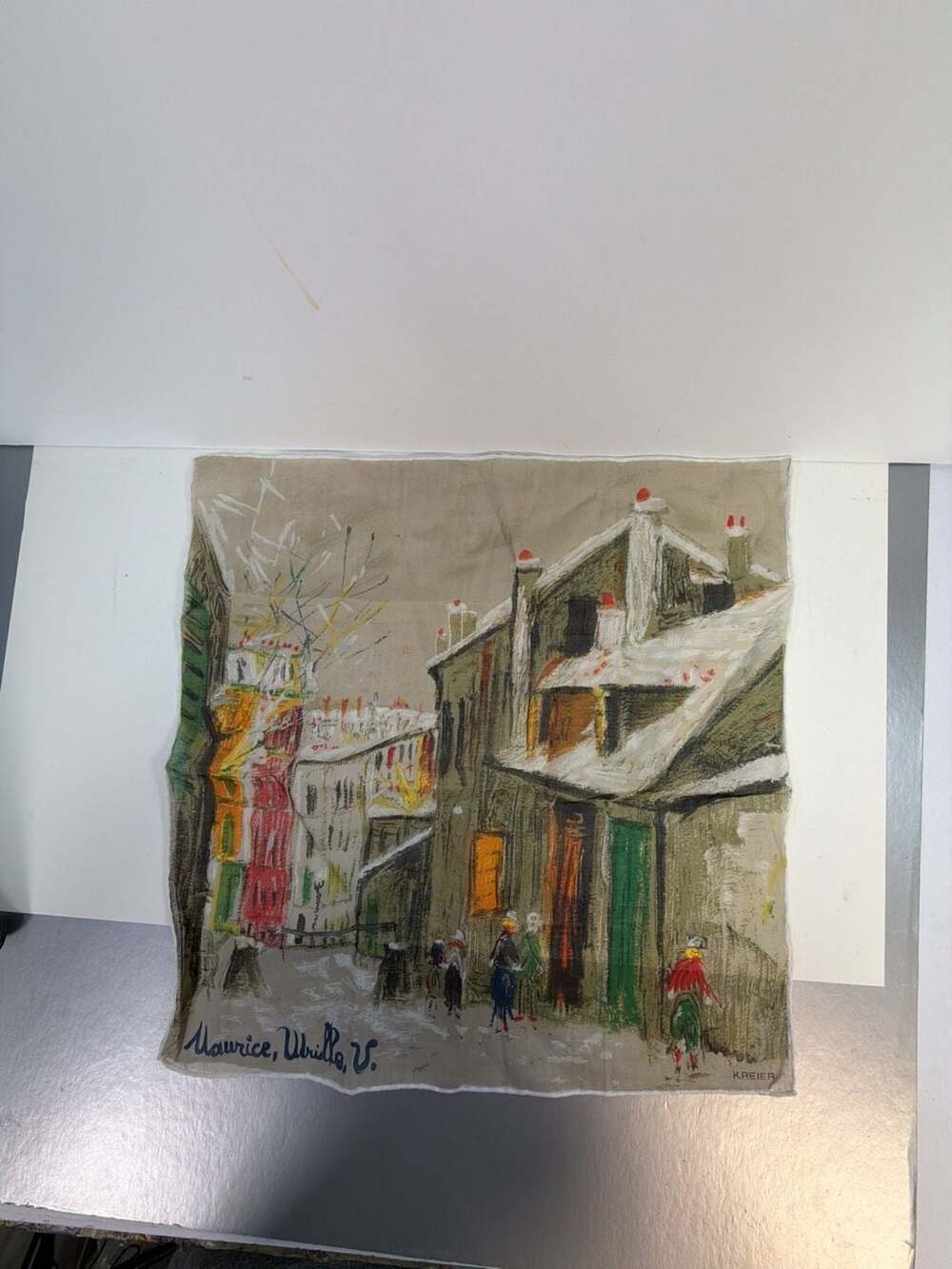 Vintage Kreier Handkerchief Maurice Utrillo Montmartre Winter Street Scene‎